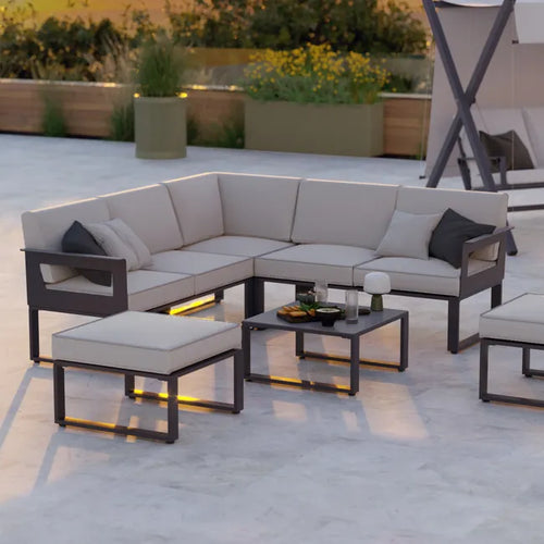 Salon de jardin gris Odyssea NATERIAL, 7 personnes