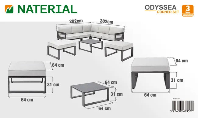 Salon de jardin gris Odyssea NATERIAL, 7 personnes