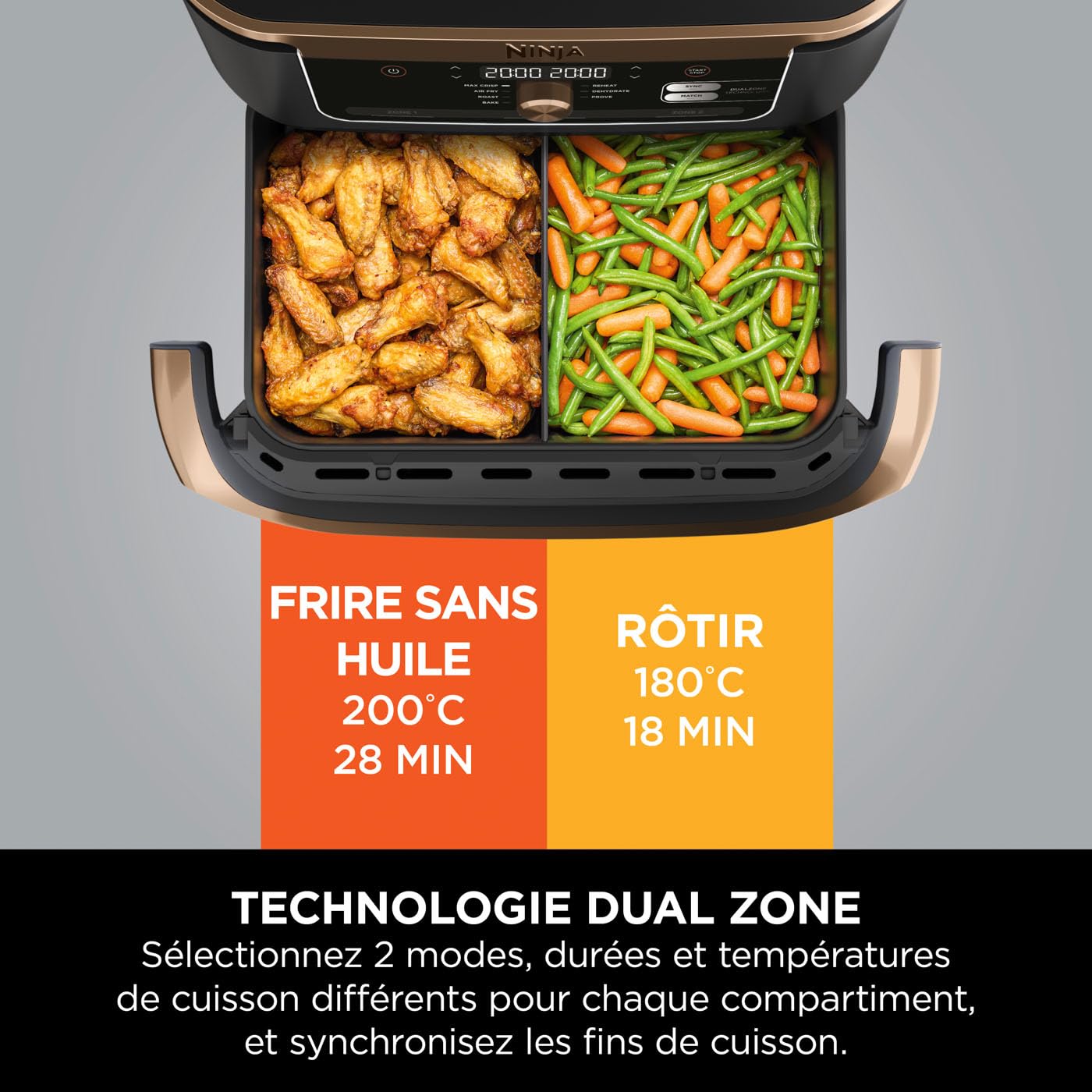 Ninja Foodi FlexDrawer Air Fryer, Dual Zone Avec Séparateur Amovible