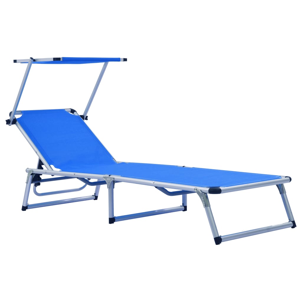 Lot de 2 Chaises Longues Pliables avec Toit - Aluminium et Textilène Bleu Résistant