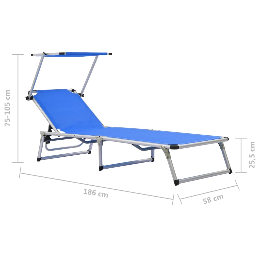 Lot de 2 Chaises Longues Pliables avec Toit - Aluminium et Textilène Bleu Résistant