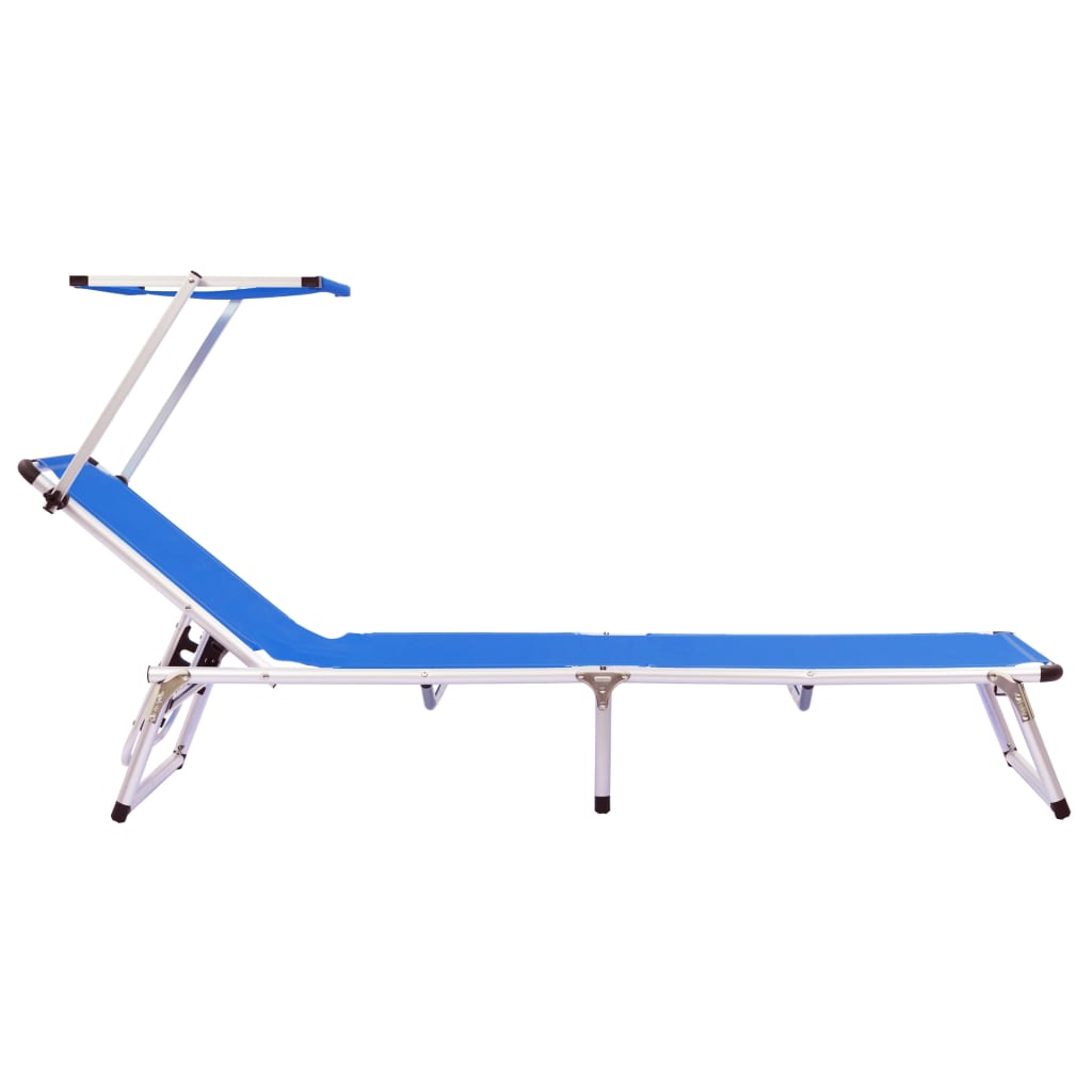 Lot de 2 Chaises Longues Pliables avec Toit - Aluminium et Textilène Bleu Résistant