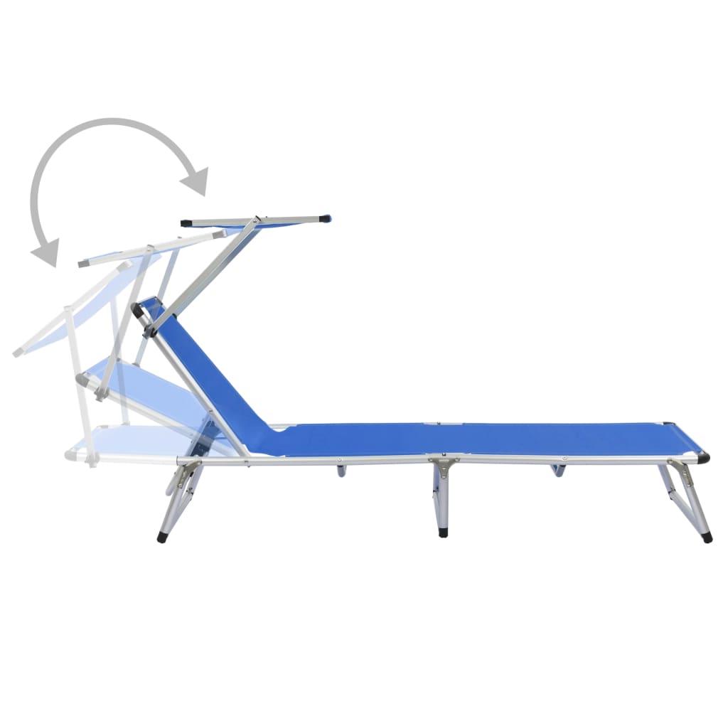 Lot de 2 Chaises Longues Pliables avec Toit - Aluminium et Textilène Bleu Résistant