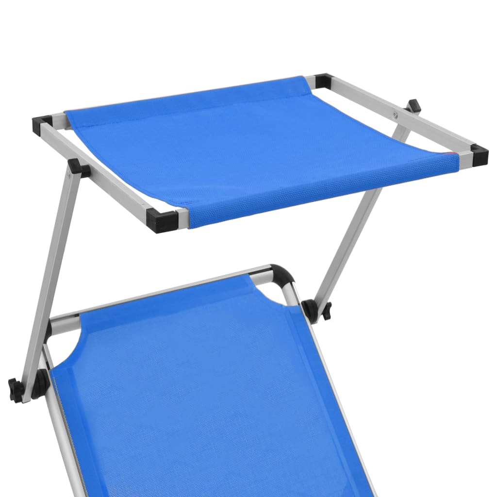 Lot de 2 Chaises Longues Pliables avec Toit - Aluminium et Textilène Bleu Résistant
