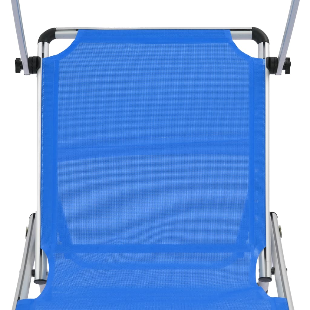 Lot de 2 Chaises Longues Pliables avec Toit - Aluminium et Textilène Bleu Résistant