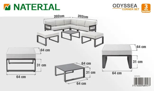 Salon de jardin gris Odyssea NATERIAL, 7 personnes