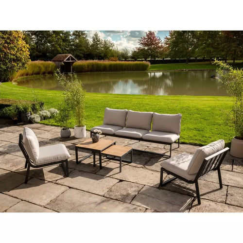 GARDENSTAR Salon bas de jardin - 5 places - Aluminium - Gris clair 1 canapé 3 places + 2 Fauteuils + 2 Tables