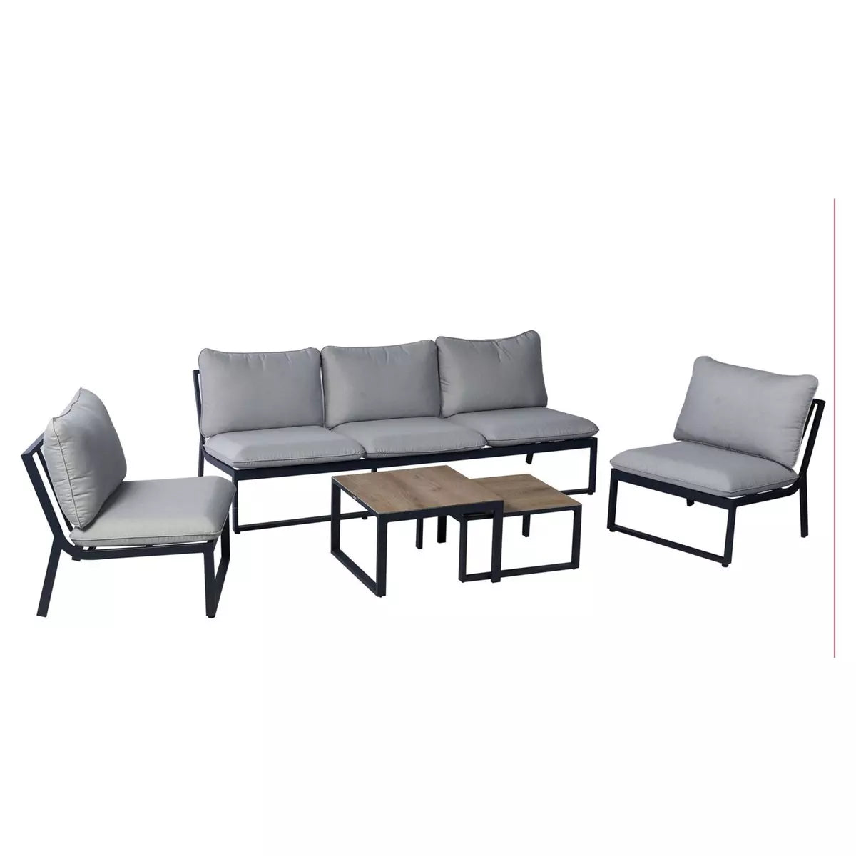 GARDENSTAR Salon bas de jardin - 5 places - Aluminium - Gris clair 1 canapé 3 places + 2 Fauteuils + 2 Tables