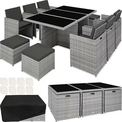 Salon de jardin NEW YORK 10 places avec 2 sets de housses + housse de protection, variante 2 tectake