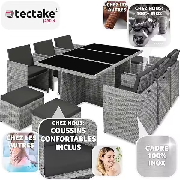 Salon de jardin NEW YORK 10 places avec 2 sets de housses + housse de protection, variante 2 tectake