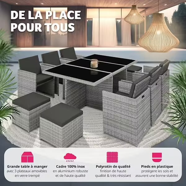 Salon de jardin NEW YORK 10 places avec 2 sets de housses + housse de protection, variante 2 tectake