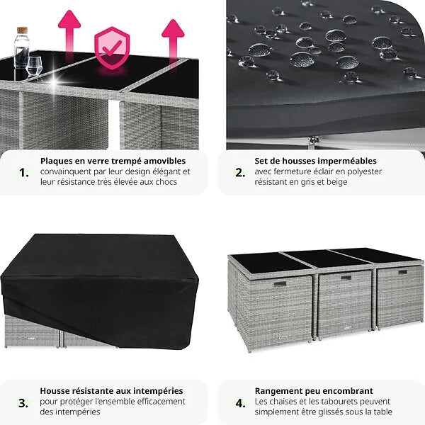 Salon de jardin NEW YORK 10 places avec 2 sets de housses + housse de protection, variante 2 tectake
