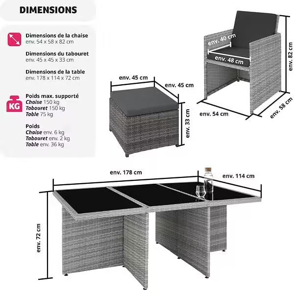Salon de jardin NEW YORK 10 places avec 2 sets de housses + housse de protection, variante 2 tectake