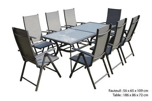 Salon de jardin Salta - Aluminium - Gris fonce - 8 personnes ESSENCIEL