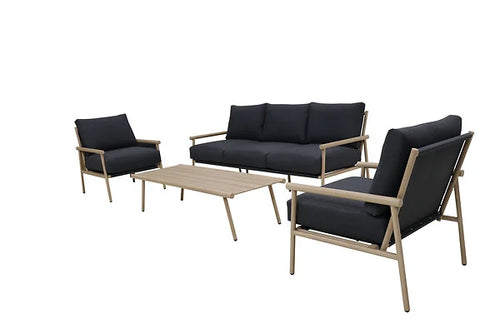 Salon de jardin - Aluminium - Anthracite et bois - 5 personnes