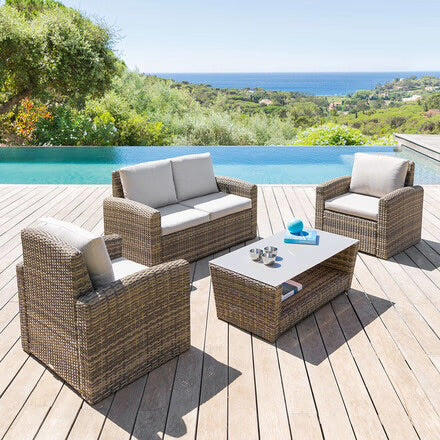 Salon de jardin POLYNÉSIA Naturae 4 places - Aluminium traité époxy, Résine tressée, Polyester