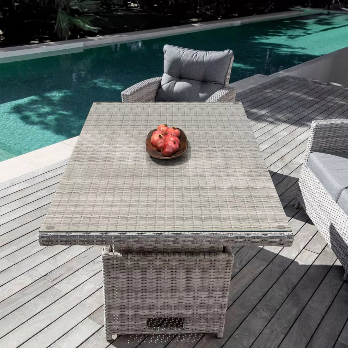 Table de jardin relevable en verre 7 places (145 x H51/72 cm) Tivoli - Gris