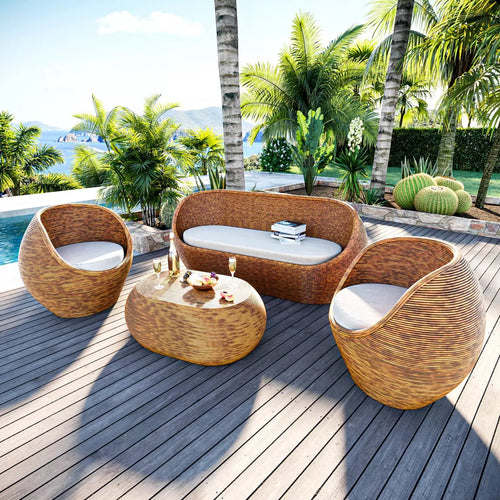 Salon de jardin en rotin 5 places Trinidad - Naturel/Beige