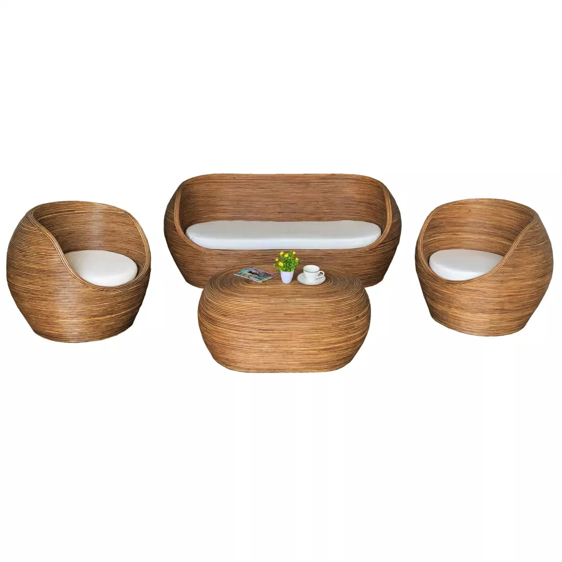 Salon de jardin en rotin 5 places Trinidad - Naturel/Beige
