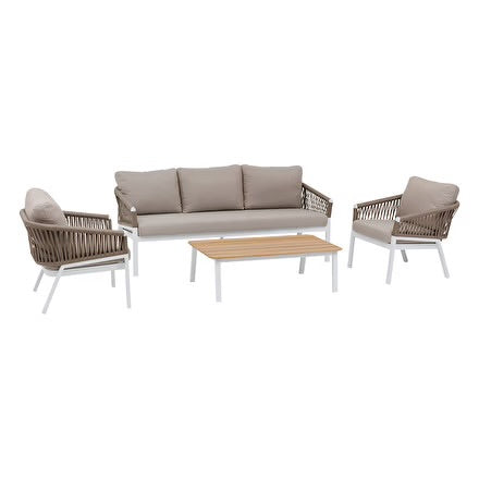 Salon de jardin ORIENGO Taupe & Blanc 5 places - Aluminium traité époxy, Polyester, Acacia certifié FSC®