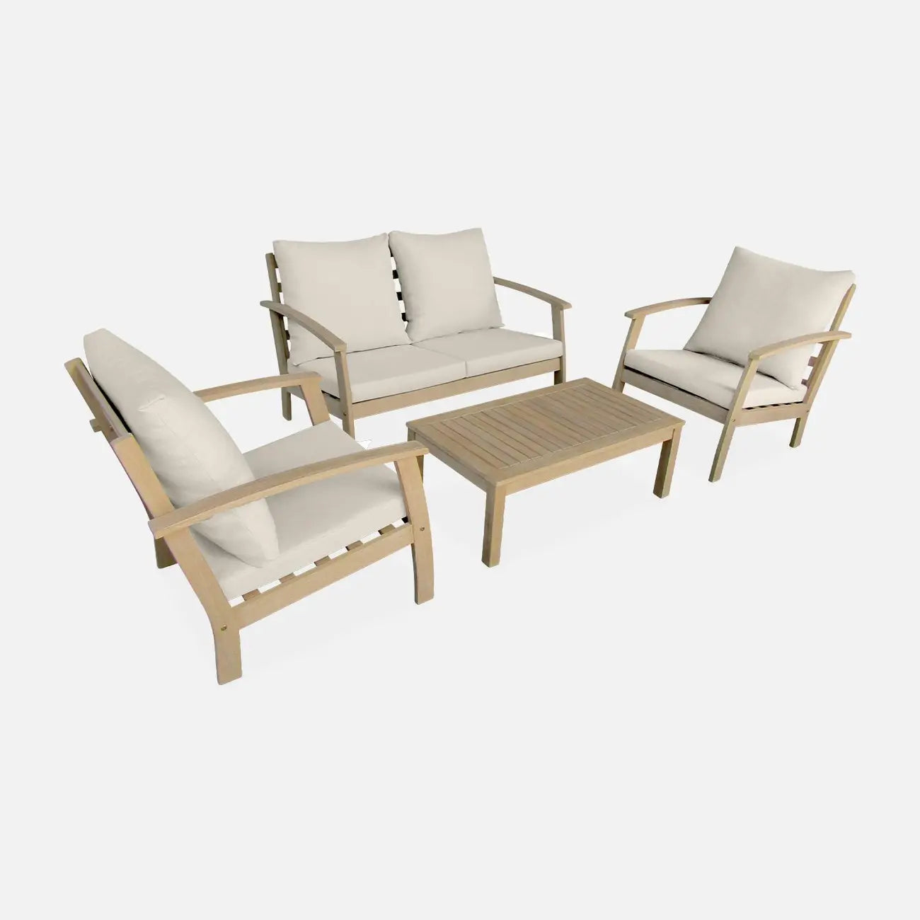 Salon de jardin bois blanchi 4 places