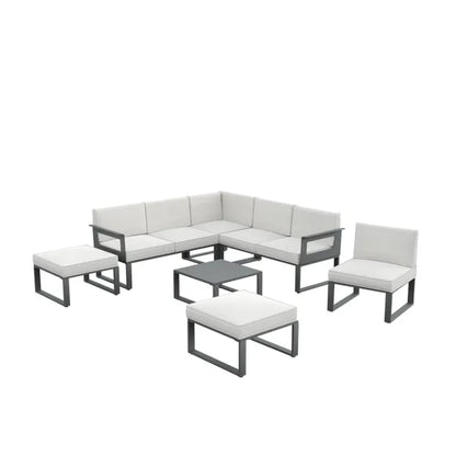 Salon de jardin gris Odyssea NATERIAL, 7 personnes