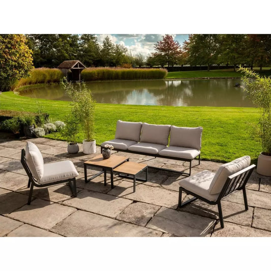 GARDENSTAR Salon bas de jardin - 5 places - Aluminium - Gris clair 1 canapé 3 places + 2 Fauteuils + 2 Tables