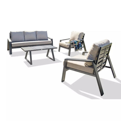 PARIS GARDEN Salon bas de jardin - 5 places - Aluminium - Anthracite - IBIZA 1 table basse + 1 canapé 3P + 2 fauteuils en aluminium