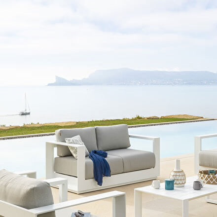 Canapé de jardin ALLURE Gris minéral & Blanc 2 places - Aluminium traité époxy, Polyester