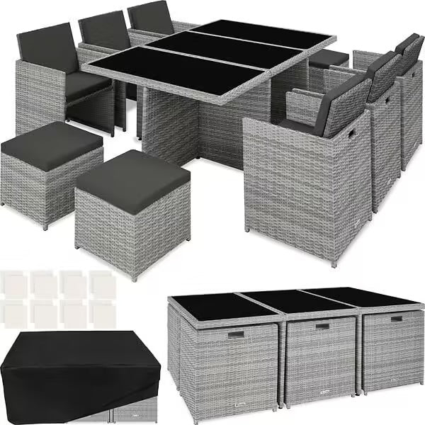 Salon de jardin NEW YORK 10 places avec 2 sets de housses + housse de protection, variante 2 tectake