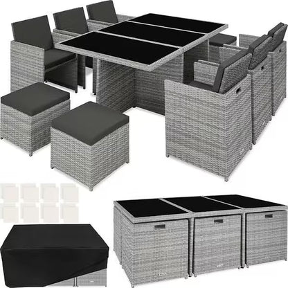 Salon de jardin NEW YORK 10 places avec 2 sets de housses + housse de protection, variante 2 tectake
