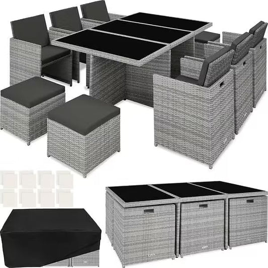 Salon de jardin NEW YORK 10 places avec 2 sets de housses + housse de protection, variante 2 tectake