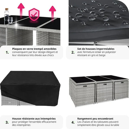 Salon de jardin NEW YORK 10 places avec 2 sets de housses + housse de protection, variante 2 tectake