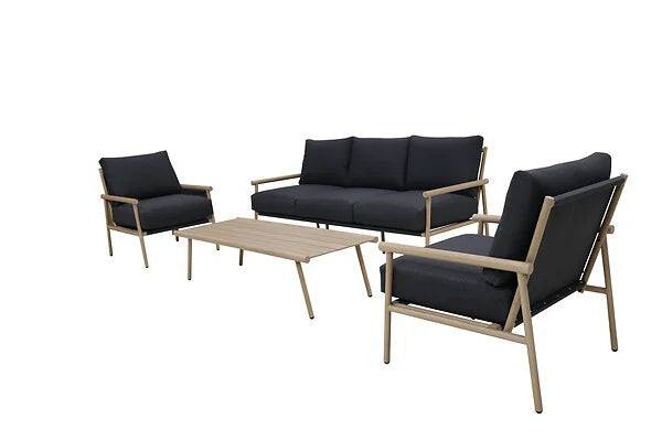 Salon de jardin - Aluminium - Anthracite et bois - 5 personnes