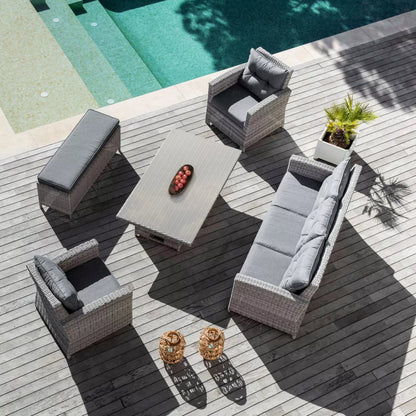 Table de jardin relevable en verre 7 places (145 x H51/72 cm) Tivoli - Gris