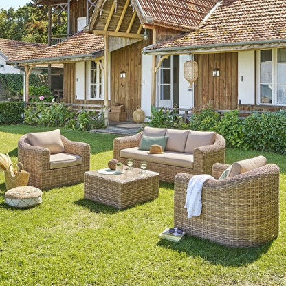 Salon de jardin MOORÉA Savana 5 places - Aluminium traité époxy, Résine tressée, Polyester