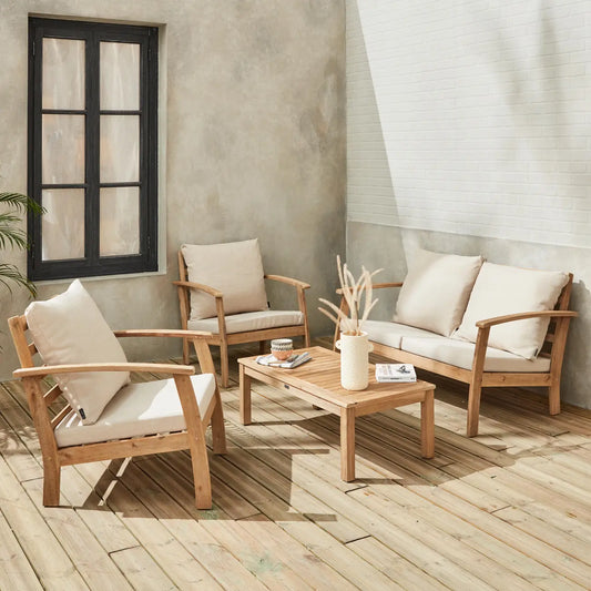 Salon de jardin bois blanchi 4 places